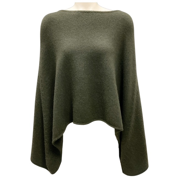 CAROLYN ROWAN OLIVE GREEN SNAKE EMBELLISHED CASHMERE KNIT CAPE SWEATER - Picture 1 of 5